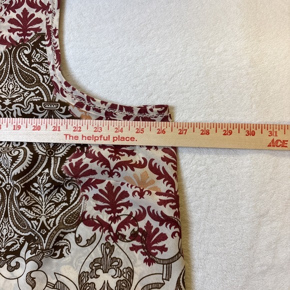 Vintage Karen Scott 3X Sleeveless Damask Blouse Black Burgundy Yellow Cream - Picture 3 of 7